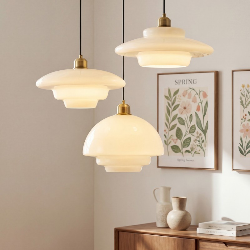 Ritika Vintage Art Cream Multi-Shape Glass Pendant Light