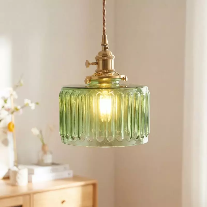 Zavier Vintage Cylinder Wave Pattern Glass Shade Pendant Chandelier