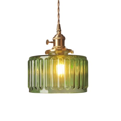 Zavier Vintage Cylinder Wave Pattern Glass Shade Pendant Chandelier