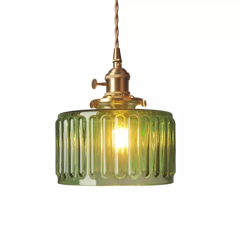 Zavier Vintage Cylinder Wave Pattern Glass Shade Pendant Chandelier