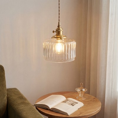 Zavier Vintage Cylinder Wave Pattern Glass Shade Pendant Chandelier