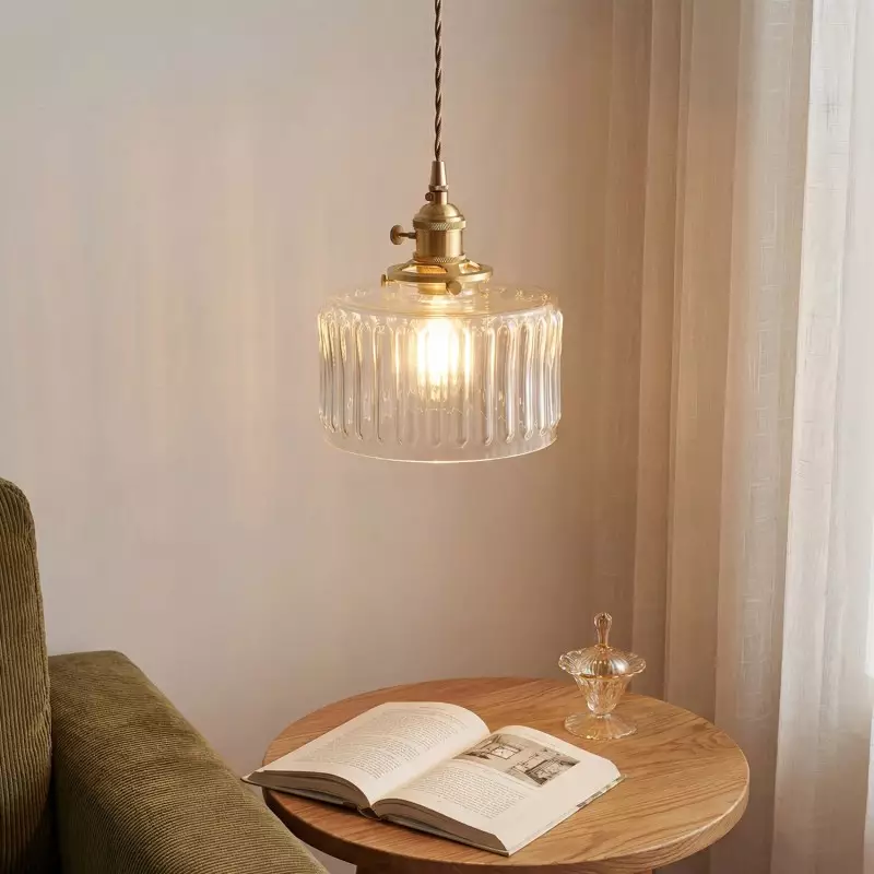 Zavier Vintage Cylinder Wave Pattern Glass Shade Pendant Chandelier