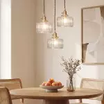Zavier Vintage Cylinder Wave Pattern Glass Shade Pendant Chandelier