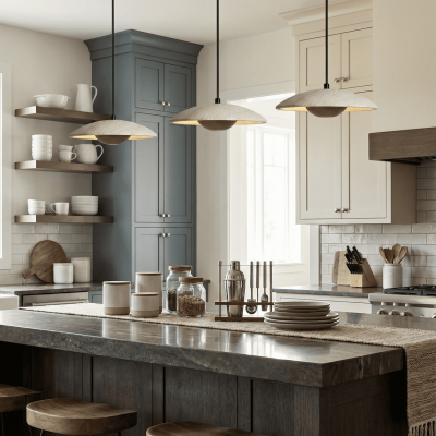 Kendra Cream Travertine UFO Pendant Lamp