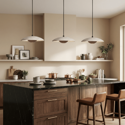 Kendra Cream Travertine UFO Pendant Lamp