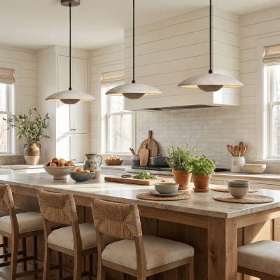 Kendra Cream Travertine UFO Pendant Lamp