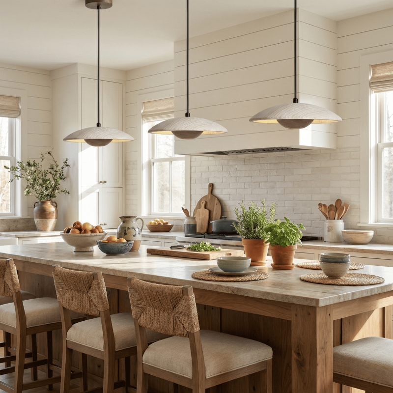 Kendra Cream Travertine UFO Pendant Lamp