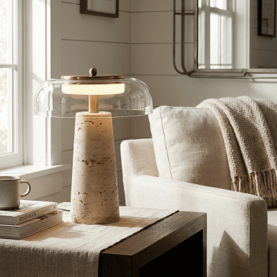 Camryn Nordic Travertine Dome Table Lamp