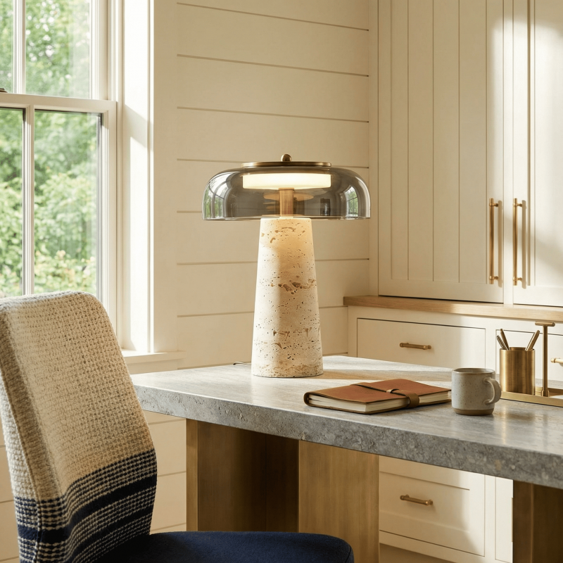 Camryn Nordic Travertine Dome Table Lamp
