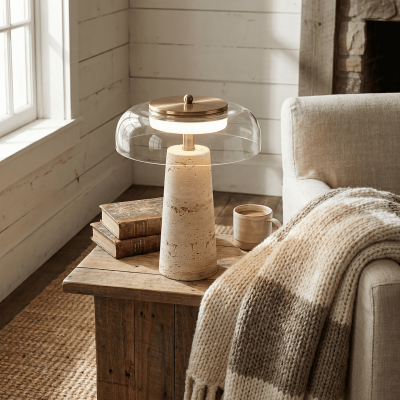 Camryn Nordic Travertine Dome Table Lamp
