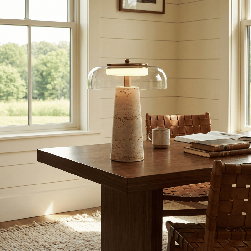 Camryn Nordic Travertine Dome Table Lamp
