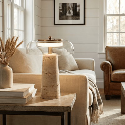 Camryn Nordic Travertine Dome Table Lamp