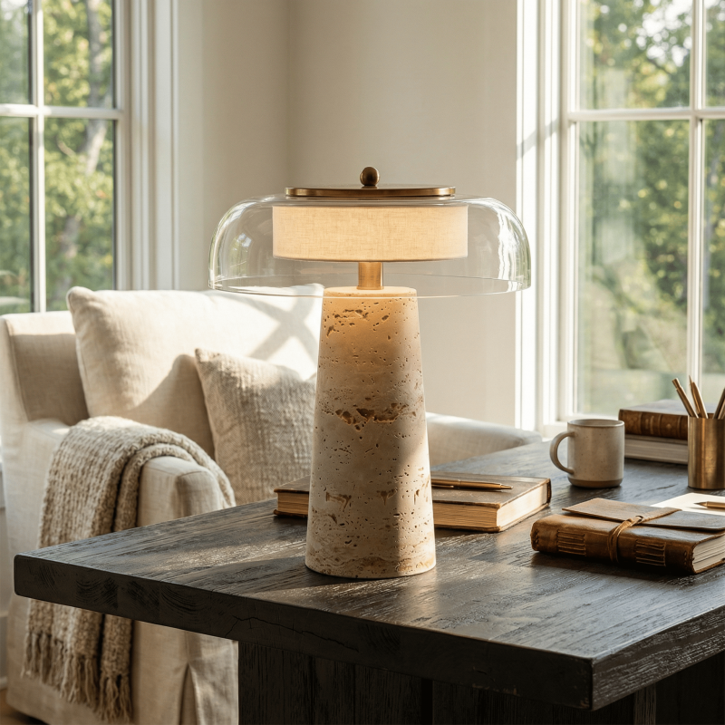Camryn Nordic Travertine Dome Table Lamp