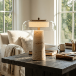Camryn Nordic Travertine Dome Table Lamp