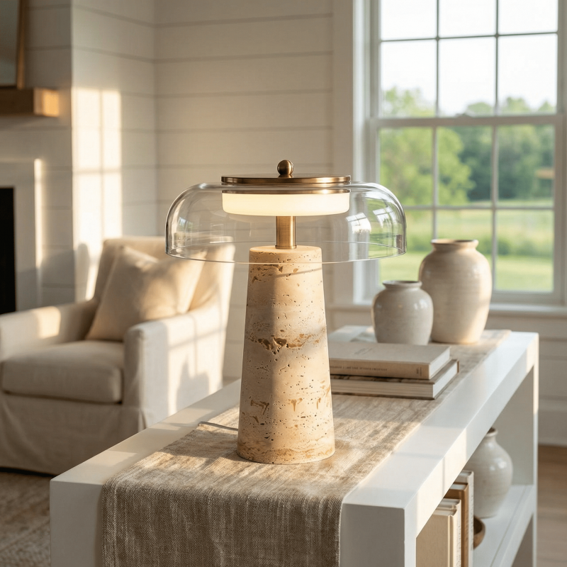 Camryn Nordic Travertine Dome Table Lamp