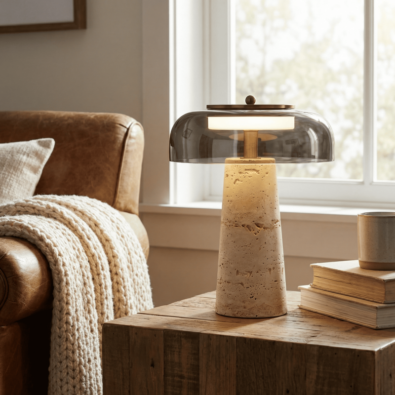 Camryn Nordic Travertine Dome Table Lamp