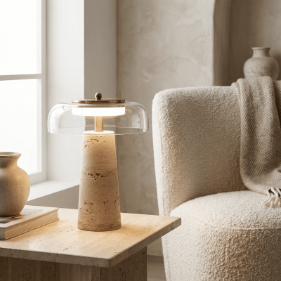 Camryn Nordic Travertine Dome Table Lamp