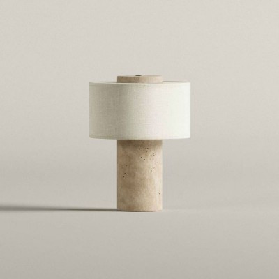 Ilona Modern Travertine Fabric Shade Table Lamp