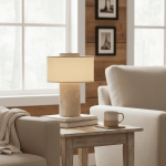 Ilona Modern Travertine Fabric Shade Table Lamp