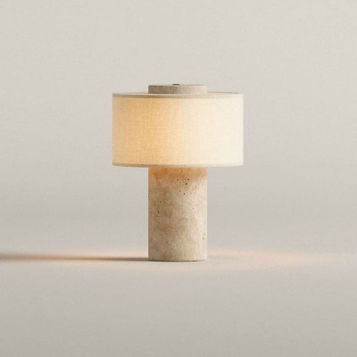 Ilona Modern Travertine Fabric Shade Table Lamp