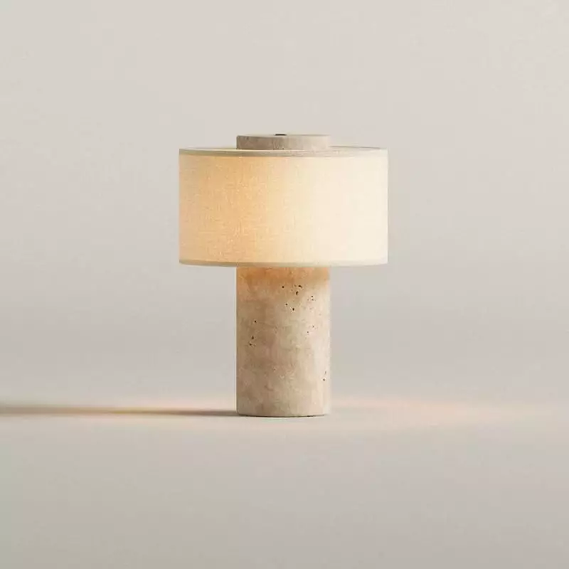 Ilona Modern Travertine Fabric Shade Table Lamp