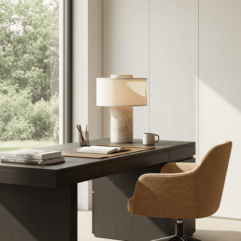 Ilona Modern Travertine Fabric Shade Table Lamp