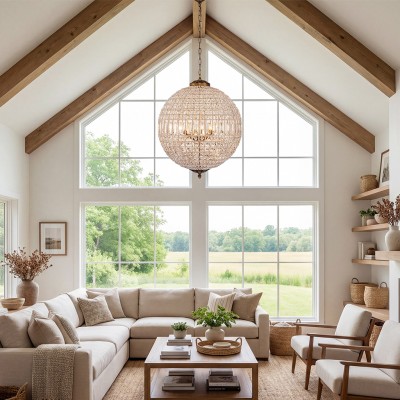 Dion Luxury French Antique Brass Crystal Globe Chandelier