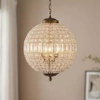 Dion Luxury French Antique Brass Crystal Globe Chandelier