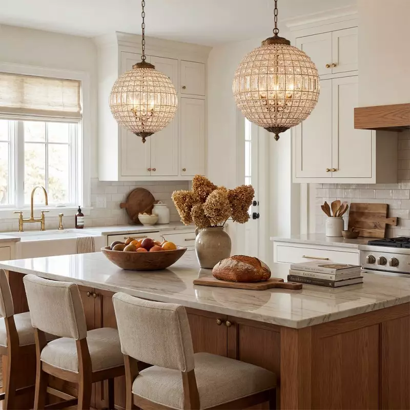 Dion Luxury French Antique Brass Crystal Globe Chandelier