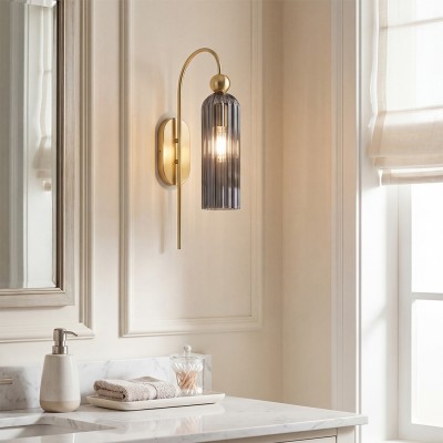 Emrys Modern Gold Fluted Glass Cylinder Sconce