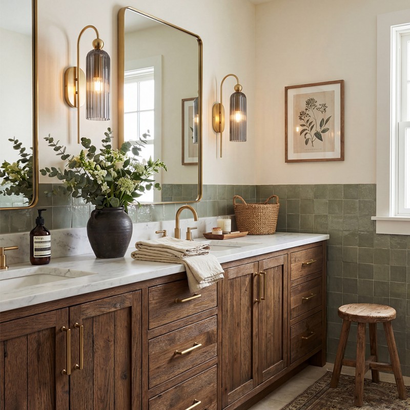 Emrys Modern Gold Fluted Glass Cylinder Sconce