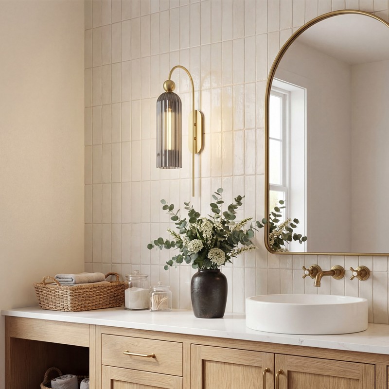 Emrys Modern Gold Fluted Glass Cylinder Sconce