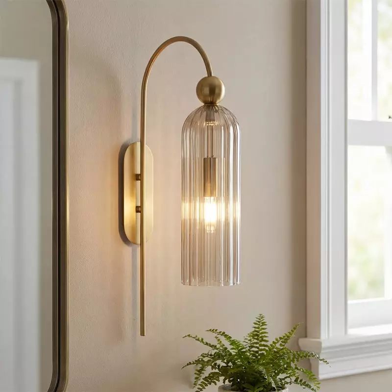 Emrys Modern Gold Fluted Glass Cylinder Sconce