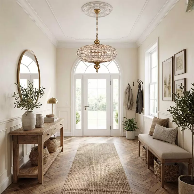 Dion Luxury Antique Brass French Country Crystal Large Chandelier