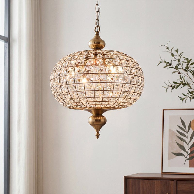 Dion Luxury Antique Brass French Country Crystal Large Chandelier