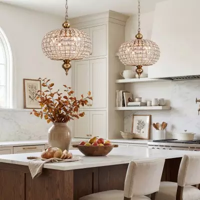 Dion Luxury Antique Brass French Country Crystal Large Chandelier