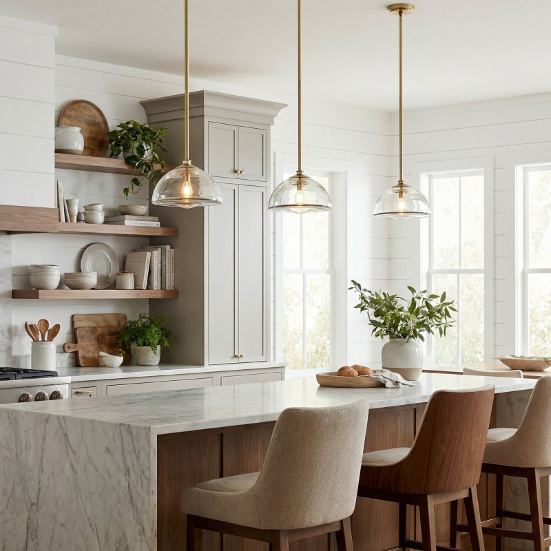 Brenna Modern Brass Cast Glass Dome Pendant Light