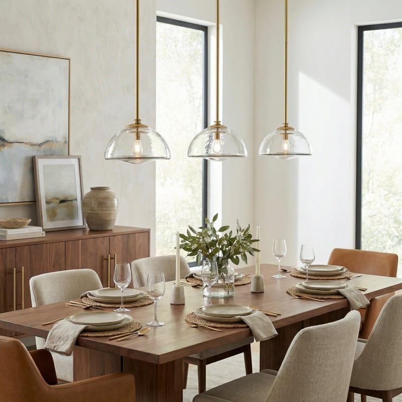 Brenna Modern Brass Cast Glass Dome Pendant Light