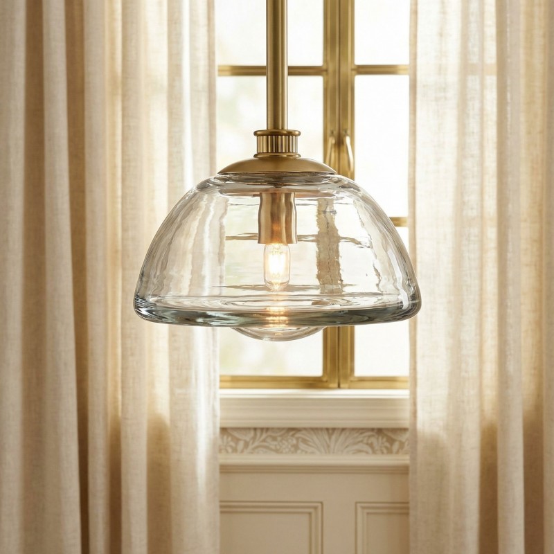 Brenna Modern Brass Cast Glass Dome Pendant Light