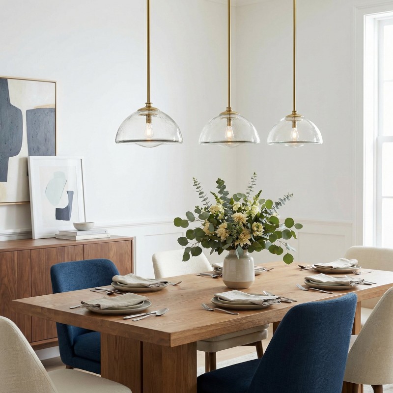 Brenna Modern Brass Cast Glass Dome Pendant Light