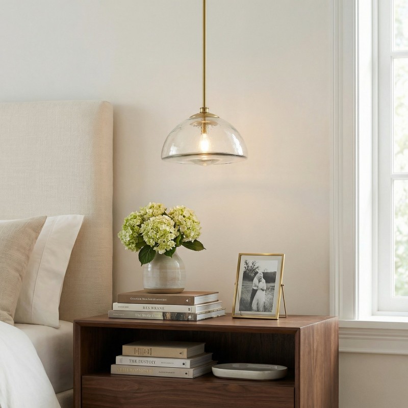 Brenna Modern Brass Cast Glass Dome Pendant Light