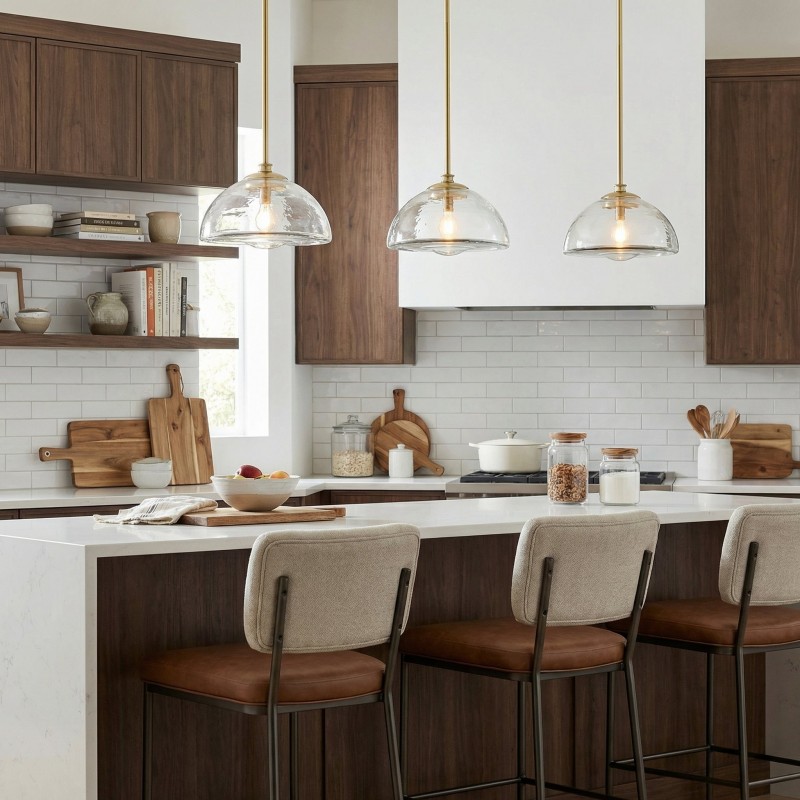 Brenna Modern Brass Cast Glass Dome Pendant Light