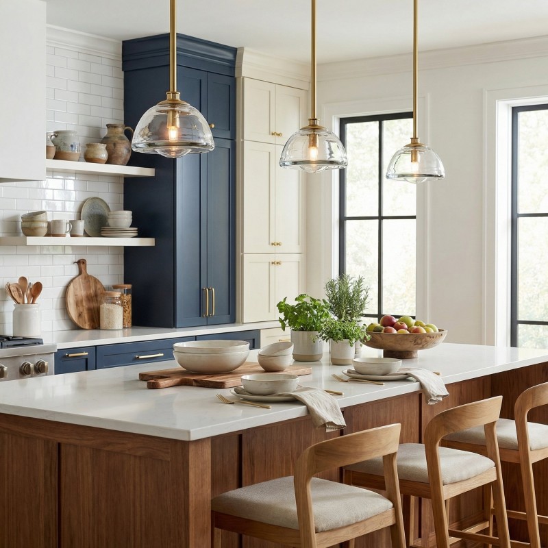 Brenna Modern Brass Cast Glass Dome Pendant Light