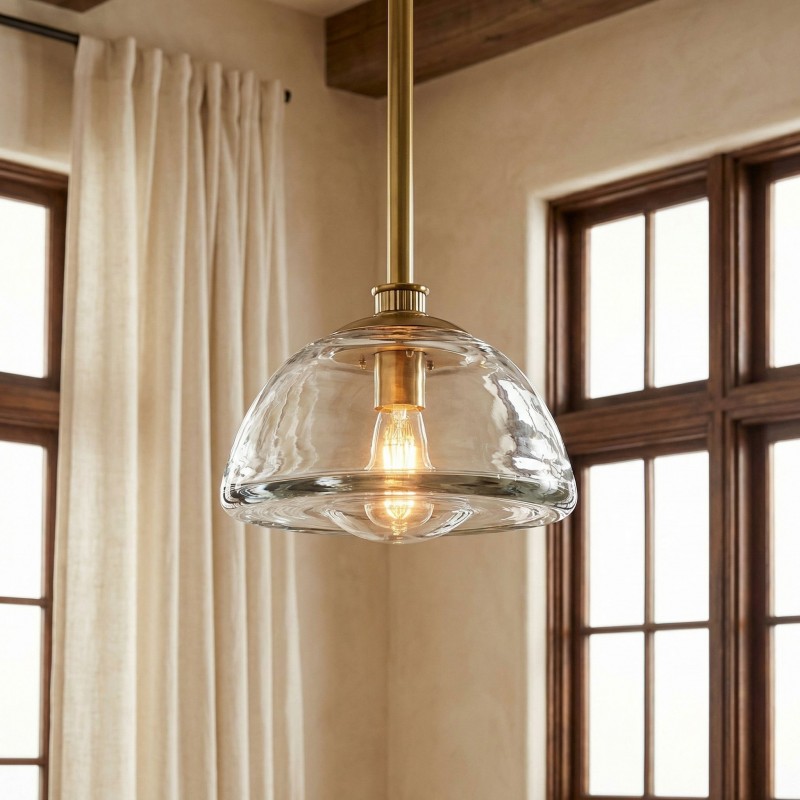 Brenna Modern Brass Cast Glass Dome Pendant Light