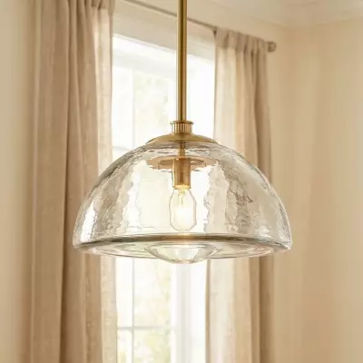 Brenna Modern Brass Cast Glass Dome Pendant Light