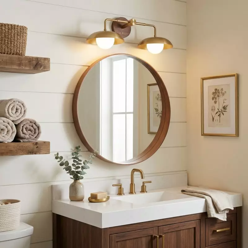 Katya Minimalist Wood Metal Double Dome Wall Sconce