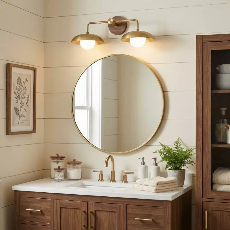 Katya Mid-century Wood Metal Double Dome Wall Sconce