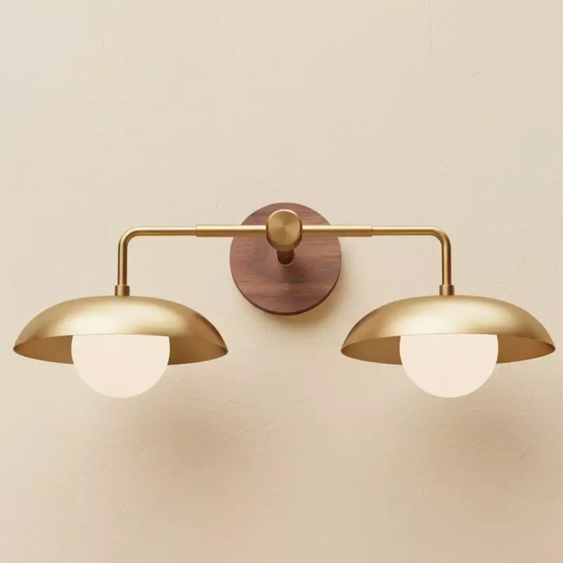 Katya Mid-century Wood Metal Double Dome Wall Sconce