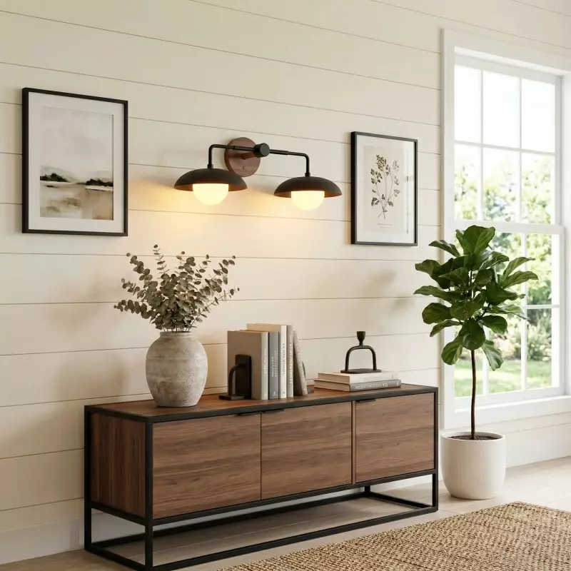 Katya Mid-century Wood Metal Double Dome Wall Sconce