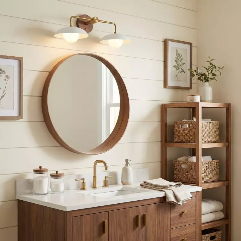 Katya Mid-century Wood Metal Double Dome Wall Sconce